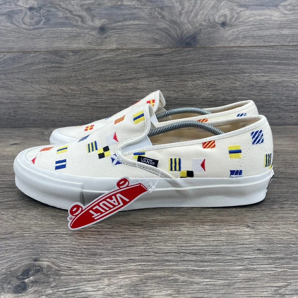 VANS OG Style 48 LX Maritime Flags Slip On Shoes‎ Men's Size 9 White 721454